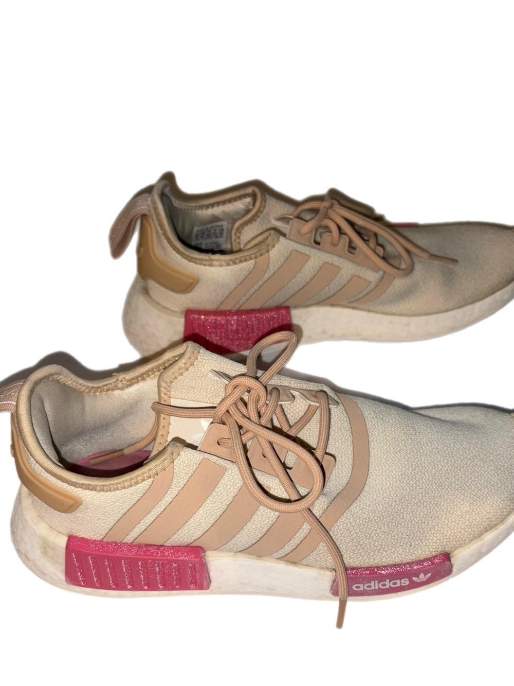 adidas Cream and Pink Knit Low-Top Sneakers